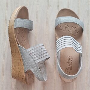 Skechers Gray and Tan Wedge Sandals